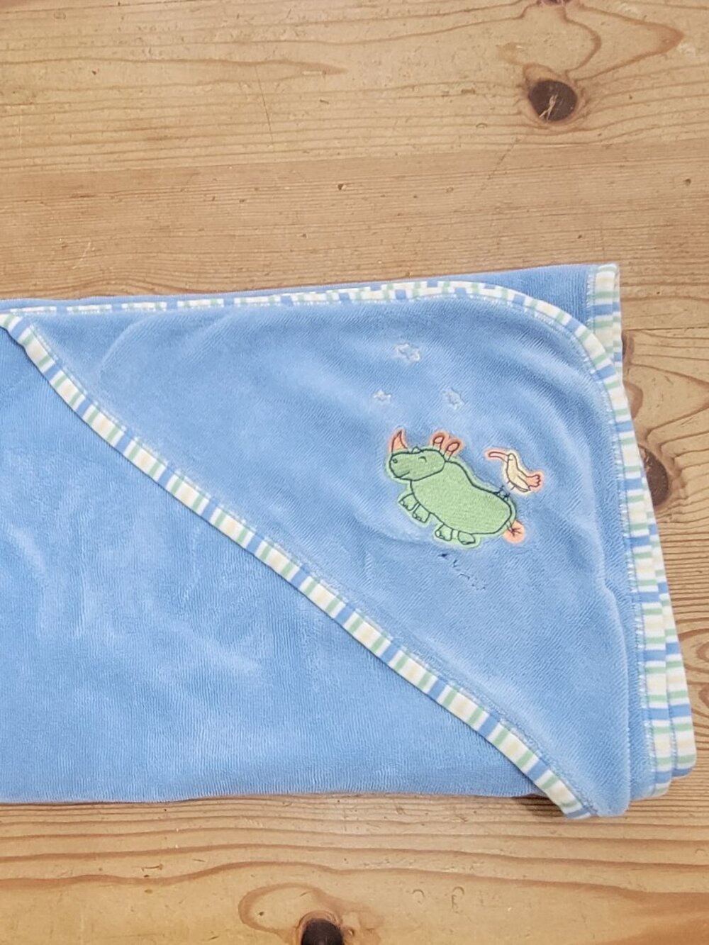 Vtg Carter's Emu Namae Blue Hooded Cotton Bath Towel Blanket Lennon Rhino Bird